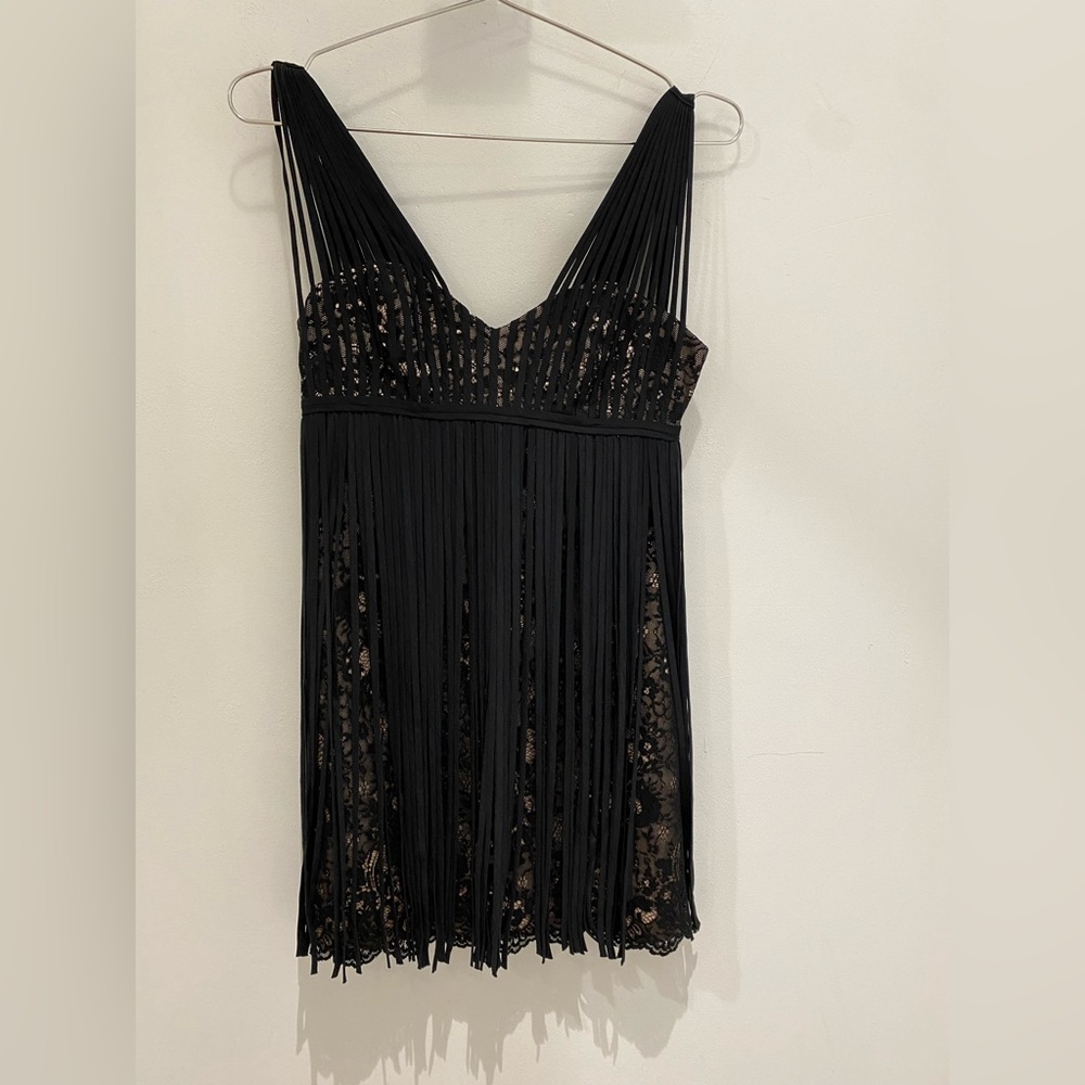 Black Lace Dress with Fringe